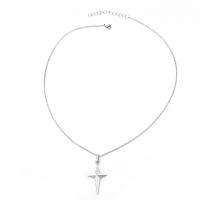 Stainless Steel Jewelry Necklace, Cross, silver color plated, oval chain & for woman Approx 17.7 Inch 