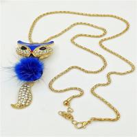 Rhinestone Zinc Alloy Necklace, with 1.96inch extender chain, Fox, gold color plated, with fluffy ball & for woman & with rhinestone 30mm Approx 23.6 Inch 