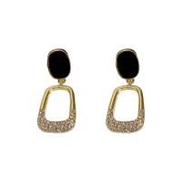 Zinc Alloy Rhinestone Drop Earring, Geometrical Pattern, gold color plated, for woman & with rhinestone & hollow 