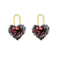 Zinc Alloy Rhinestone Stud Earring, Heart, gold color plated, for woman & with rhinestone 