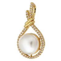 Cubic Zirconia Micro Pave Brass Pendant, with Plastic Pearl, gold color plated, micro pave cubic zirconia & hollow Approx 3mm 