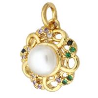 Cubic Zirconia Micro Pave Brass Pendant, with Plastic Pearl, gold color plated, micro pave cubic zirconia & hollow Approx 2mm 