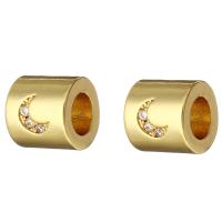 Large Hole Brass Beads, Column, gold color plated, micro pave cubic zirconia Approx 4mm 