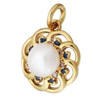 Cubic Zirconia Micro Pave Brass Pendant, with Plastic Pearl, gold color plated, micro pave cubic zirconia Approx 2mm 