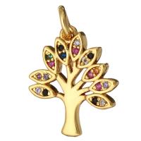 Cubic Zirconia Micro Pave Brass Pendant, Tree, gold color plated, micro pave cubic zirconia Approx 2mm 