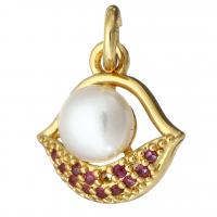 Cubic Zirconia Micro Pave Brass Pendant, with Plastic Pearl, gold color plated, micro pave cubic zirconia Approx 2mm 