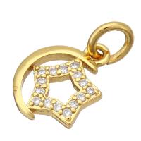 Cubic Zirconia Micro Pave Brass Pendant, Moon and Star, gold color plated, micro pave cubic zirconia Approx 2mm 