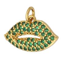 Cubic Zirconia Micro Pave Brass Pendant, Lip, gold color plated, micro pave cubic zirconia & hollow Approx 2mm 