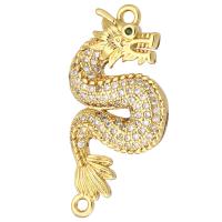 Cubic Zirconia Micro Pave Brass Connector, Dragon, gold color plated, micro pave cubic zirconia Approx 2mm 