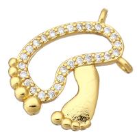Cubic Zirconia Micro Pave Brass Connector, Footprint, gold color plated, micro pave cubic zirconia & hollow Approx 1mm 