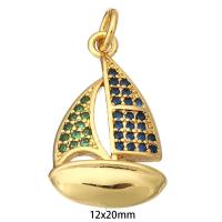 Cubic Zirconia Micro Pave Brass Pendant, Sail Boat, gold color plated, micro pave cubic zirconia Approx 2mm 