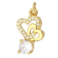 Cubic Zirconia Micro Pave Brass Pendant, Heart, gold color plated, micro pave cubic zirconia & hollow Approx 2mm 