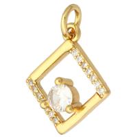 Cubic Zirconia Micro Pave Brass Pendant, Rhombus, gold color plated, micro pave cubic zirconia & hollow Approx 2mm 