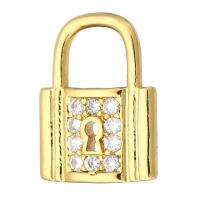 Cubic Zirconia Micro Pave Brass Pendant, Lock, gold color plated, micro pave cubic zirconia Approx 4mm 