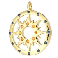 Cubic Zirconia Micro Pave Brass Pendant, Flat Round, gold color plated, micro pave cubic zirconia & hollow Approx 1mm 