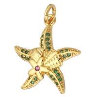 Cubic Zirconia Micro Pave Brass Pendant, Starfish, gold color plated, micro pave cubic zirconia Approx 2mm 