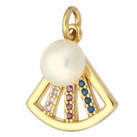 Cubic Zirconia Micro Pave Brass Pendant, with Plastic Pearl, gold color plated, micro pave cubic zirconia & hollow Approx 2mm 