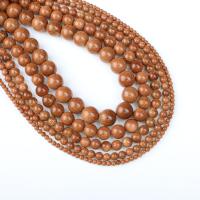 Goldstein Perlen, Goldsand, rund, poliert, DIY, rote Orange, Länge:39 cm, verkauft von Strang