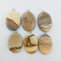Picture Jasper Pendants, with Zinc Alloy, Flat Oval, polished, DIY, mixed colors, 10-50mm 