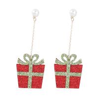 Boucles d'oreilles de Noël, alliage de zinc, avec Plastique ABS perle & velours de coton, Conception de Noël & bijoux de mode & pour femme Vendu par paire