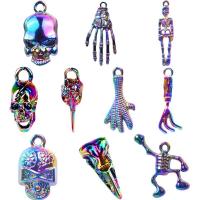 Zinklegierung Schädel Anhänger, Skelett, bunte Farbe plattiert, Modeschmuck, farbenfroh, 9-40mm, 10PCs/Tasche, verkauft von Tasche