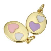 Enamel Brass Pendants, gold color plated, with heart pattern Approx 2mm 