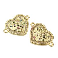 Cubic Zirconia Micro Pave Brass Connector, Heart, gold color plated, micro pave cubic zirconia Approx 1mm 