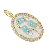 Cubic Zirconia Micro Pave Brass Pendant, gold color plated, with flower pattern & micro pave cubic zirconia & enamel Approx 3mm 