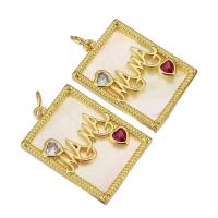 Brass Jewelry Pendants, with Shell, gold color plated, with rhinestone Approx 3mm 