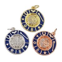 Enamel Brass Pendants, Flat Round, gold color plated, micro pave cubic zirconia Approx 3mm 