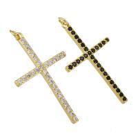 Cubic Zirconia Micro Pave Brass Pendant, Cross, gold color plated, micro pave cubic zirconia Approx 2mm 