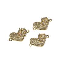 Cubic Zirconia Micro Pave Brass Connector, Heart, micro pave cubic zirconia, golden, 19mm 