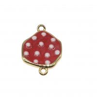 Enamel Brass Connector, Strawberry, red, 16mm 
