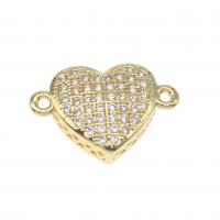 Cubic Zirconia Micro Pave Brass Connector, Heart, micro pave cubic zirconia, golden, 17mm 