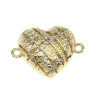 Cubic Zirconia Micro Pave Brass Connector, Heart, micro pave cubic zirconia, golden, 15mm 