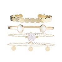 Fashion Zinc Alloy Bracelets, with Shell, with 1.97 extender chain, plated, 4 pieces & fashion jewelry & for woman, golden .3 Inch 