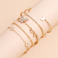 Zinc Alloy Rhinestone Bracelets, with 1.8 extender chain, plated, 5 pieces & fashion jewelry & for woman & with rhinestone, golden .1 