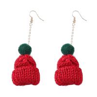 Boucles d'oreilles de Noël, alliage de zinc, avec Fil de coton, chapeau, Conception de Noël & bijoux de mode & pour femme, rouge Vendu par paire
