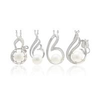 Sterling Silver Rhinestone Pendants, 925 Sterling Silver, with Freshwater Pearl, platinum plated & with rhinestone 