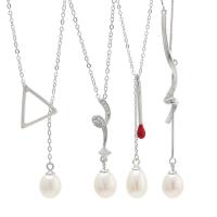 Sterling Silver Pearl Necklace, 925 Sterling Silver, with Freshwater Pearl, platinum plated & for woman 