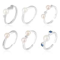 Pearl Sterling Silver Finger Ring, 925 Sterling Silver, with Freshwater Pearl, platinum plated & for woman, US Ring 