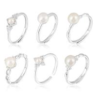 Pearl Sterling Silver Finger Ring, 925 Sterling Silver, with Freshwater Pearl, platinum plated & for woman, US Ring 