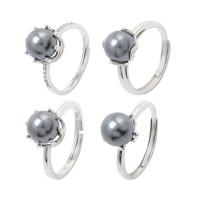 Pearl Sterling Silver Finger Ring, 925 Sterling Silver, with Shell Pearl, platinum plated & for woman, 8mm, US Ring 