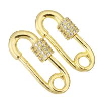 Brass Screw Carabiner Lock Charms, gold color plated, micro pave cubic zirconia 