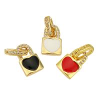 Enamel Brass Pendants, Lock, gold color plated, micro pave cubic zirconia Approx 3mm 