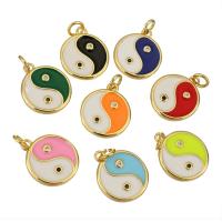 Enamel Brass Pendants, Flat Round, gold color plated, micro pave cubic zirconia Approx 2mm 