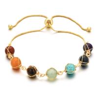 Gemstone Bracelets, Brass, with Gemstone, 18K gold plated, Adjustable & for woman, 8.5mm Approx 5.91 Inch 