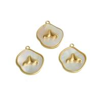 Brass Jewelry Pendants, with Shell, real gold plated, golden 