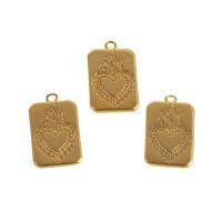 Brass Jewelry Pendants, Rectangle, real gold plated, with heart pattern, golden 