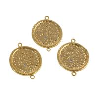 Cubic Zirconia Micro Pave Brass Connector, Round, real gold plated, micro pave cubic zirconia, golden 